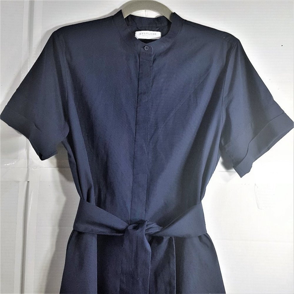 Everlane The Cotton Collarless Belted Shirt Dress